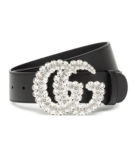 gucci gg crystal leather &|GG Marmont belt with crystal buckle in black leather .